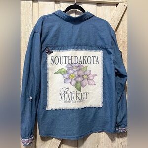 South Dakota Floral Butterfly Upcycled Button Up | UP068